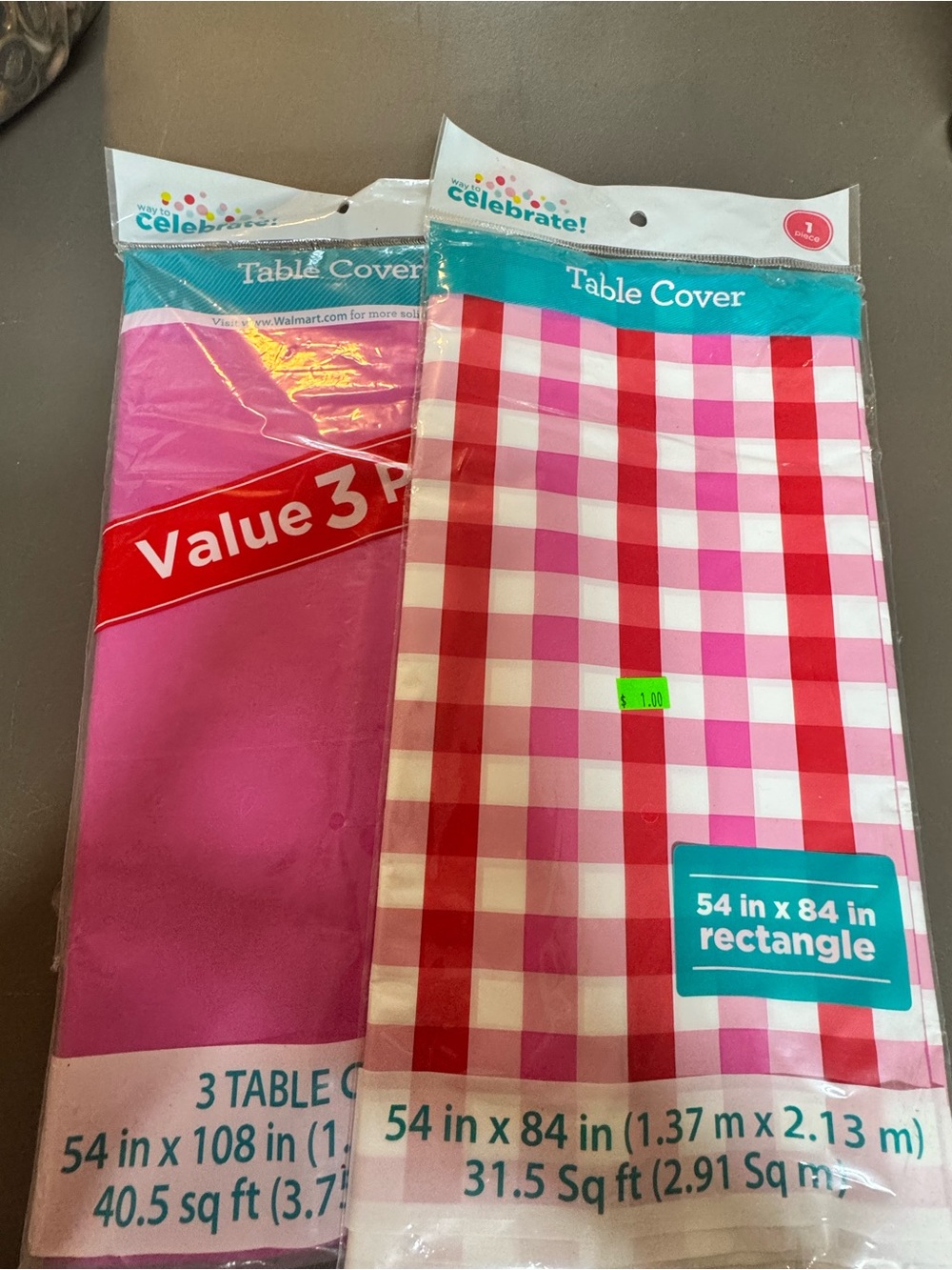 Celebrate Pink Gingham & Solid Pink Disposable Table Covers - 2 Pack